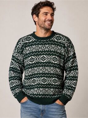 GAP Fair Isle Sweater Mens Large Green Nordic Knit 100% Cotton Vintage Style
